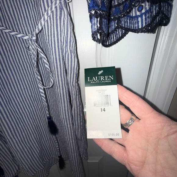 Ralph Lauren Blue and White Striped Dress with Navy Lace - Picture 5 of 7